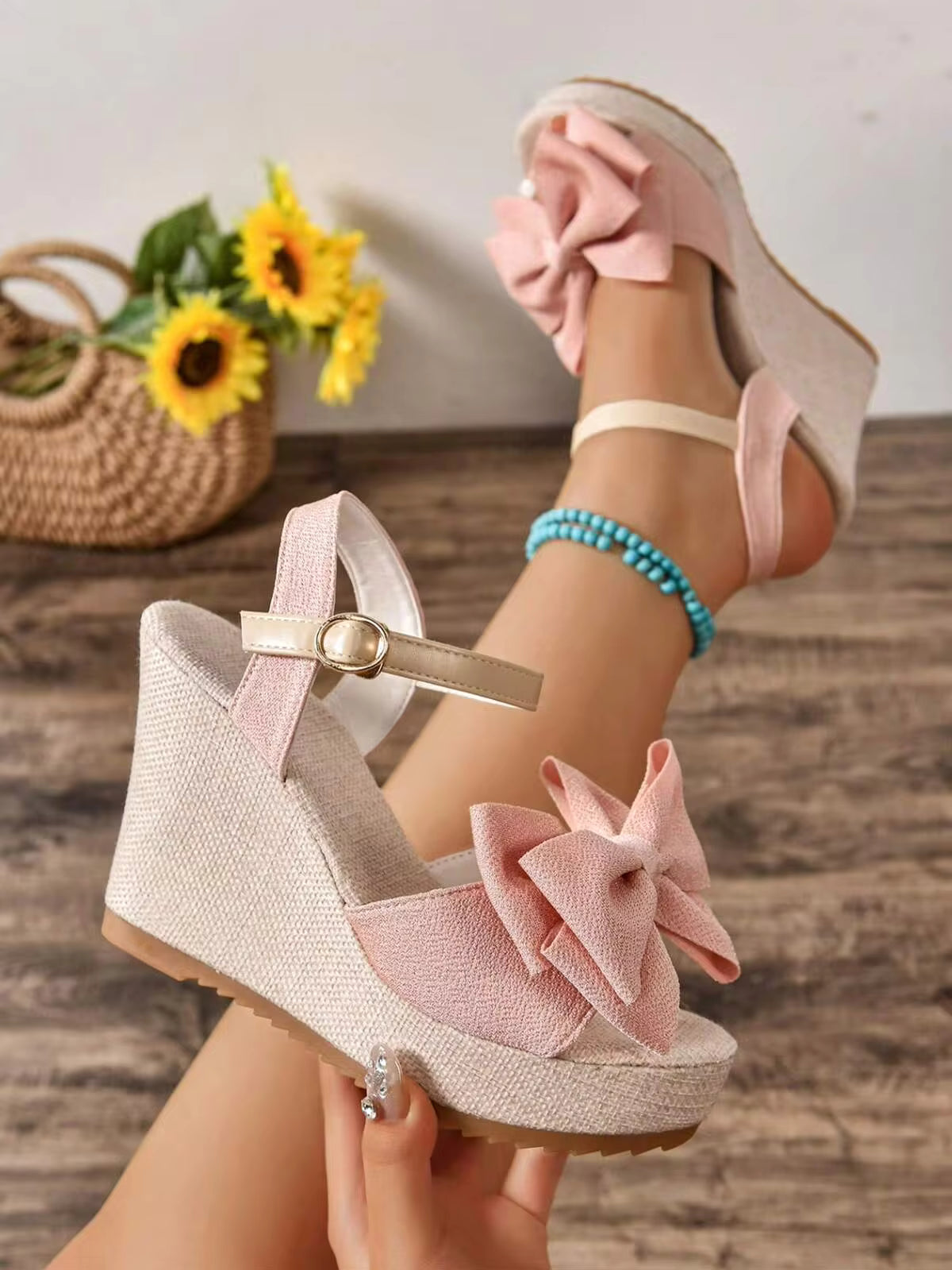 Women's Platform & Wedge Sandals - Fashion Round Toe Open Toe Plus Size Bow Design Elegant & Comfortable